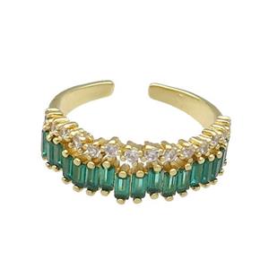 copper Ring pave green zircon gold plated, approx 7mm, 18mm dia
