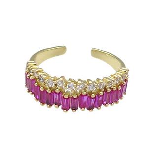 copper Ring pave hotpink zircon gold plated, approx 7mm, 18mm dia