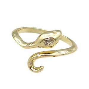 copper Snake Ring pave zircon gold plated, approx 11mm, 18mm dia