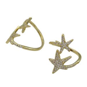 copper Ring pave zircon Star gold plated, approx 10mm, 15mm, 18mm dia