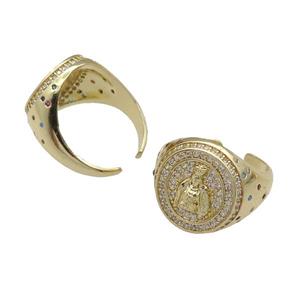 copper Ring pave zircon King gold plated, approx 17mm, 18mm dia