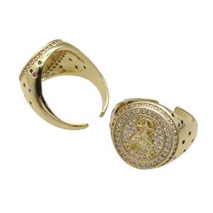 copper Ring pave zircon King gold plated, approx 17mm, 18mm dia