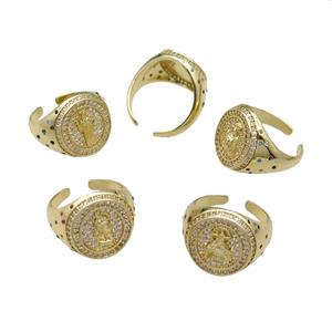 mix copper Ring pave zircon gold plated, approx 17mm, 18mm dia