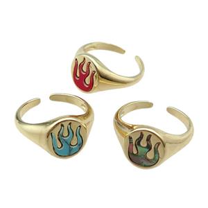 mix copper Ring pave gemstone flame gold plated, approx 12mm, 18mm dia