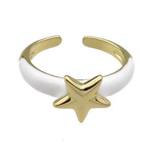 copper Ring with white enamel Star gold plated, approx 10mm, 18mm dia