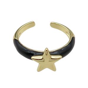 copper Ring with black enamel Star gold plated, approx 10mm, 18mm dia