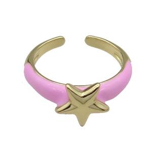 copper Ring with pink enamel Star gold plated, approx 10mm, 18mm dia