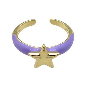 copper Ring with lavender enamel Star gold plated, approx 10mm, 18mm dia
