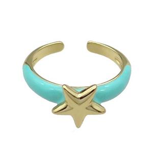 copper Ring with green enamel Star gold plated, approx 10mm, 18mm dia