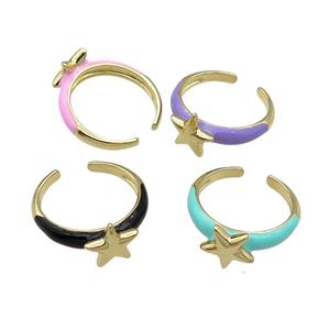 mix copper Ring with enamel Star gold plated, approx 10mm, 18mm dia