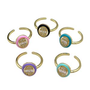 mix copper Ring pave zircon enamel oval gold plated, approx 10-12mm, 18mm dia