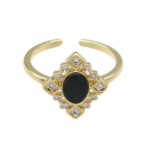 mix copper Ring pave zircon black stone oval gold plated, approx 12-14mm, 18mm dia