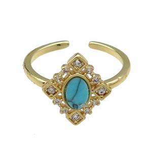 mix copper Ring pave zircon turquoise oval gold plated, approx 12-14mm, 18mm dia