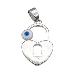 copper heart Lock pendant with Evil Eye platinum plated, approx 15-21mm