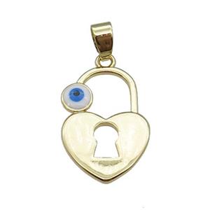 copper heart Lock pendant with Evil Eye gold plated, approx 15-21mm
