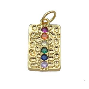 copper Rectangle pendant pave zircon gold plated, approx 11-17mm