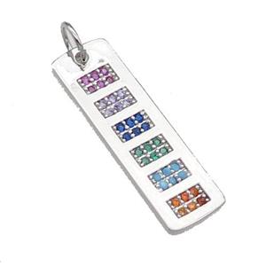 copper Rectangle pendant pave zircon platinum plated, approx 8-29mm