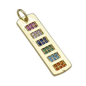 copper Rectangle pendant pave zircon gold plated, approx 8-29mm