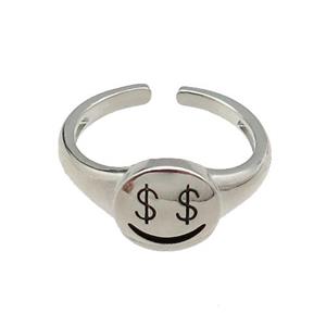 copper Ring dollar symbols platinum plated, approx 9mm, 16mm dia