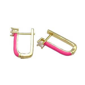 copper Latchback Earring hotpink enamel gold plated, approx 12-20mm