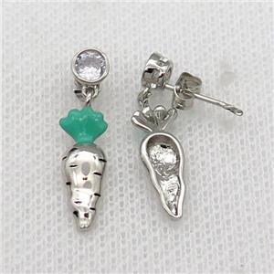 copper Radish Stud Earring green enamel platinum plated, approx 5mm, 6-16mm