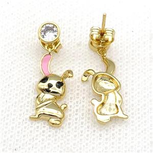 copper Rabbit Stud Earring pink enamel gold plated, approx 5mm, 8-18mm
