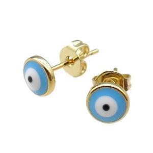 copper Evil Eye Stud Earring blue enamel gold plated, approx 6mm
