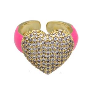 Copper Ring Pave Zircon Hotpink Enamel Gold plated, approx 15-17mm, 18mm dia