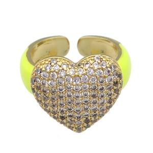 Copper Ring Pave Zircon Yellow Enamel Gold plated, approx 15-17mm, 18mm dia