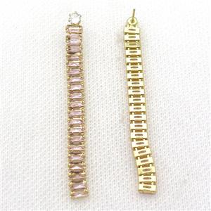 Copper Stud Earring Pave Pink Zircon Gold Plated, approx 6mm, 60mm