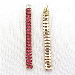 Copper Stud Earring Pave Red Zircon Gold Plated, approx 6mm, 60mm