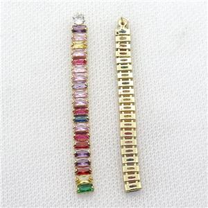 Copper Stud Earring Pave Multicolor Zircon Stick Gold Plated, approx 6mm, 60mm