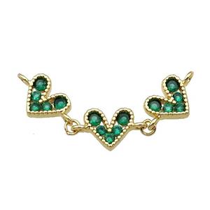 Copper Heart Link Pendant Pave Green Zircon Gold plated, approx 8-9mm, 35mm