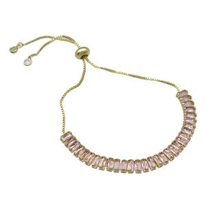 Copper Bracelet Pave Pink Zircon Adjustable Gold Plated, approx 6mm, 90mm, 26cm length