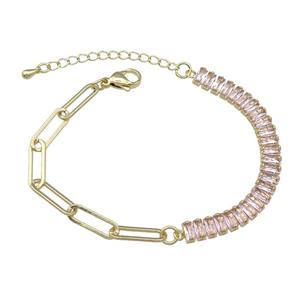 Copper Bracelet Pave Pink Zircon Gold Plated, approx 6-70mm, 5-15mm, 17-21cm length