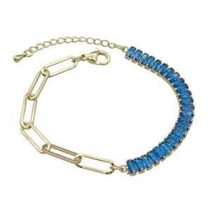 Copper Bracelet Pave Blue Zircon Gold Plated, approx 6-70mm, 5-15mm, 17-21cm length