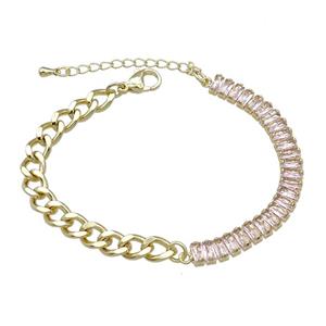 Copper Bracelet Pave Pink Zircon Gold Plated, approx 6-70mm, 6.5mm, 17-21cm length