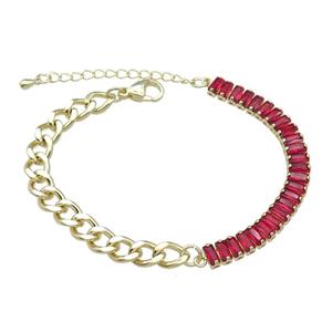 Copper Bracelet Pave Red Zircon Gold Plated, approx 6-70mm, 6.5mm, 17-21cm length