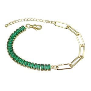 Copper Bracelet Pave Green Zircon Gold Plated, approx 6-70mm, 6.5mm, 17-21cm length