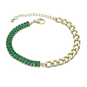 Copper Bracelet Pave Green Zircon Gold Plated, approx 6-70mm, 6.5mm, 17-21cm length
