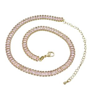 Copper Necklace Pave Pink Zircon Gold Plated, approx 6mm, 31-41cm length