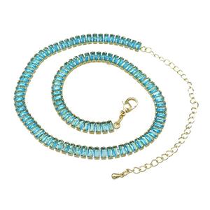 Copper Necklace Pave Aqua Zircon Gold Plated, approx 6mm, 31-41cm length