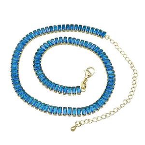 Copper Necklace Pave Blue Zircon Gold Plated, approx 6mm, 31-41cm length
