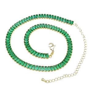 Copper Necklace Pave Green Zircon Gold Plated, approx 6mm, 31-41cm length