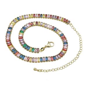 Copper Necklace Pave Multicolor Zircon Gold Plated, approx 6mm, 31-41cm length