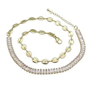 Copper Necklace Pave White Zircon Gold Plated, approx 6mm, 42-47cm length