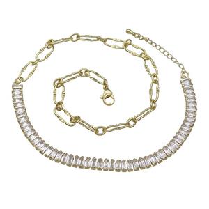Copper Necklace Pave Zircon Gold Plated, approx 6mm, 6.5-15mm, 42-47cm length