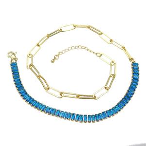 Copper Necklace Pave Blue Zircon Gold Plated, approx 6mm, 5-15.5mm, 41-45cm length