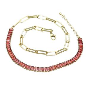 Copper Necklace Pave Orange Zircon Gold Plated, approx 6mm, 5-15.5mm, 41-45cm length
