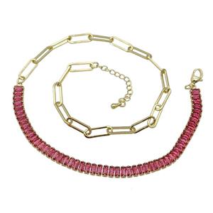 Copper Necklace Pave Red Zircon Gold Plated, approx 6mm, 5-15.5mm, 41-45cm length